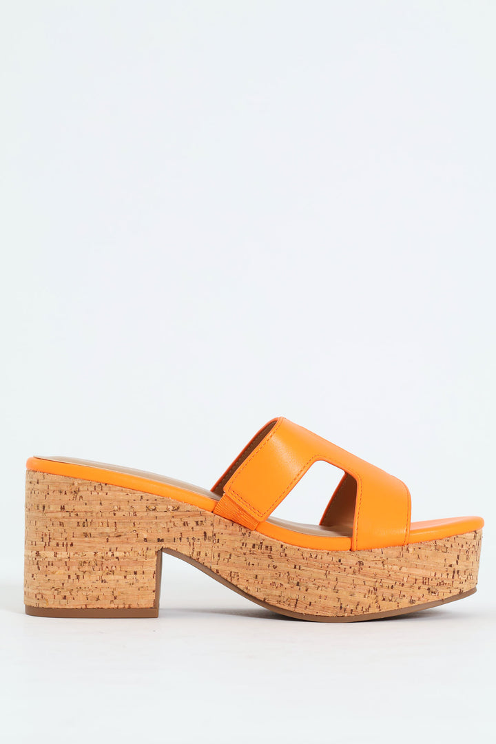 Halerria Push In Cork Mid Heel - Orange