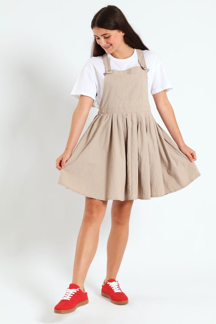 Girls Taslon Pleated Dress - Stone