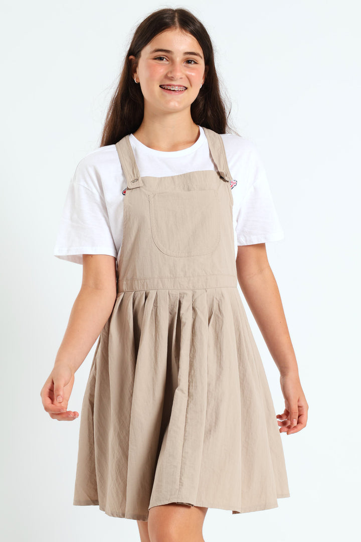 Girls Taslon Pleated Dress - Stone