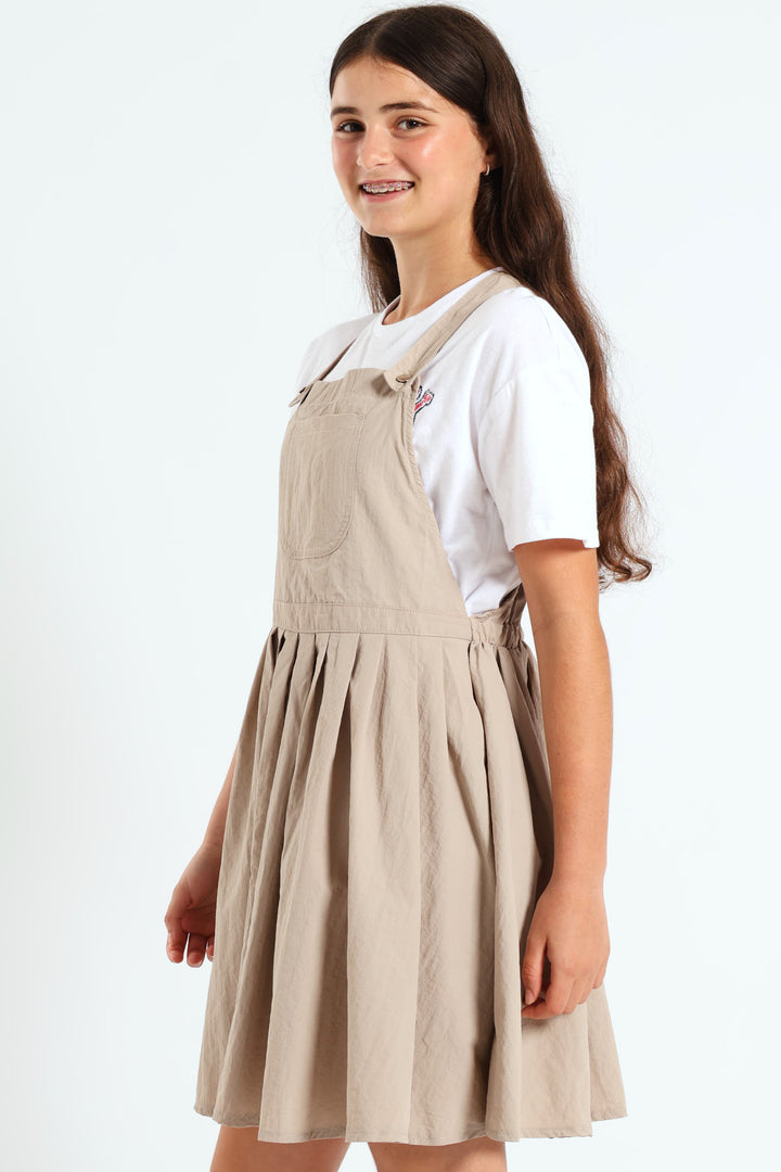 Girls Taslon Pleated Dress - Stone