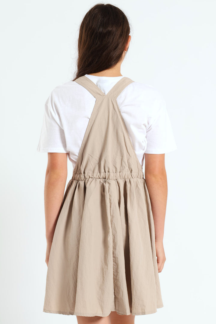 Girls Taslon Pleated Dress - Stone