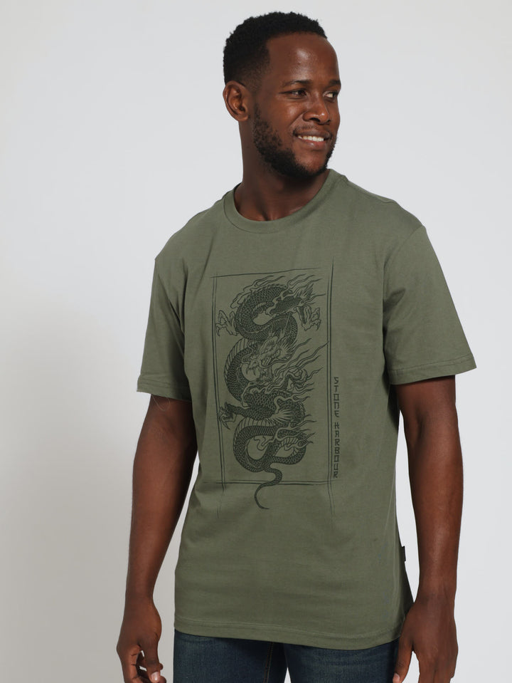 Embossed Dragon Tee - Olive