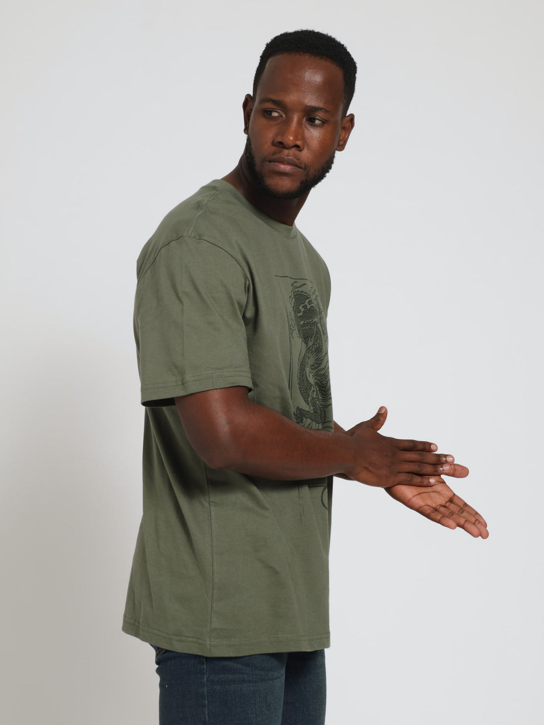 Embossed Dragon Tee - Olive