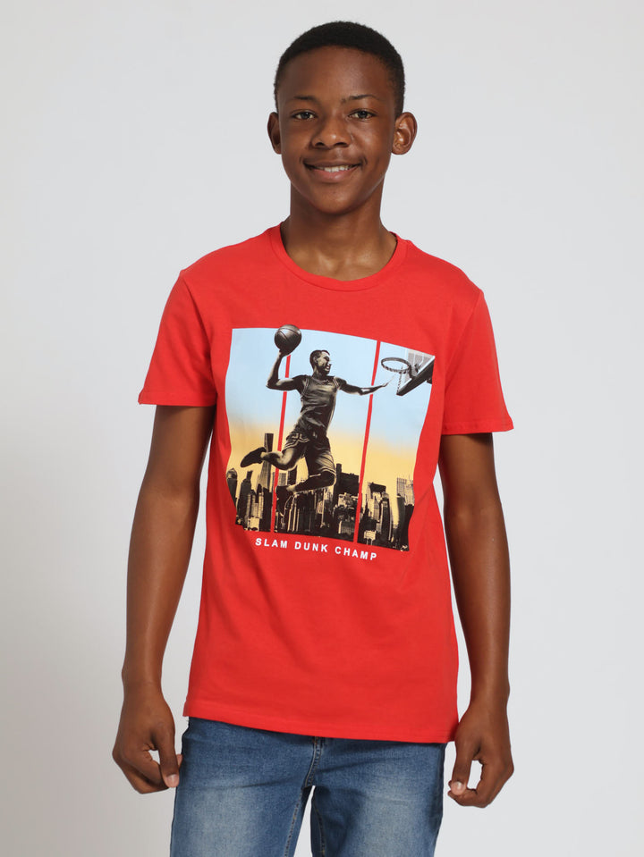 Boys Basketball Printed Tee - Red