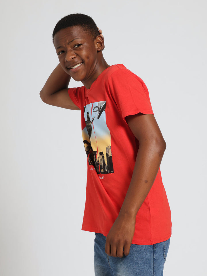 Boys Basketball Printed Tee - Red