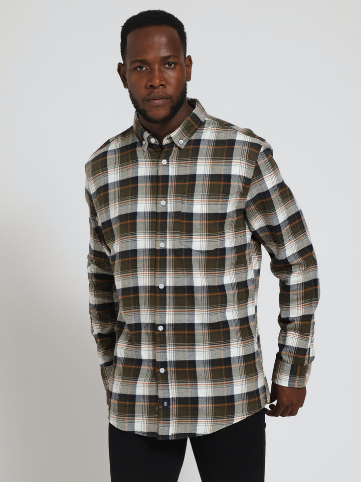 Long Sleeve Brushed Check Shirt - Olive