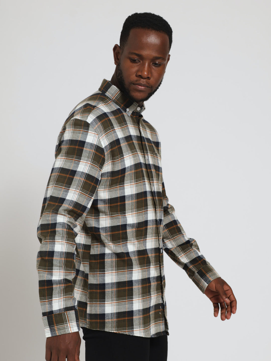 Long Sleeve Brushed Check Shirt - Olive