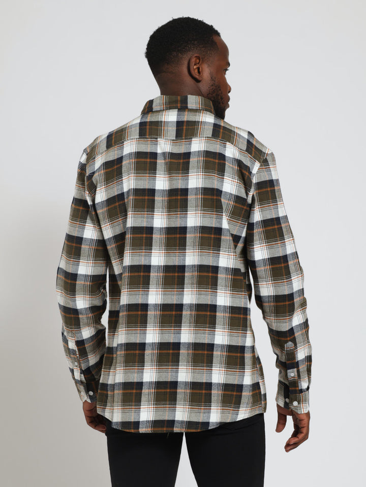 Long Sleeve Brushed Check Shirt - Olive