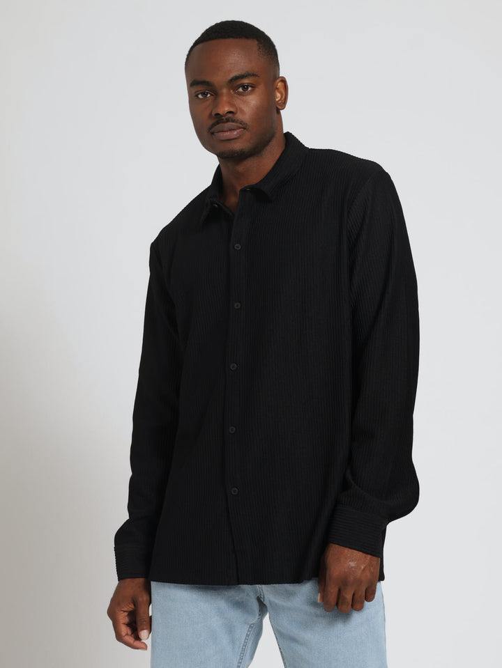 Long Sleeve Wide Rib Knit Shirt - Black