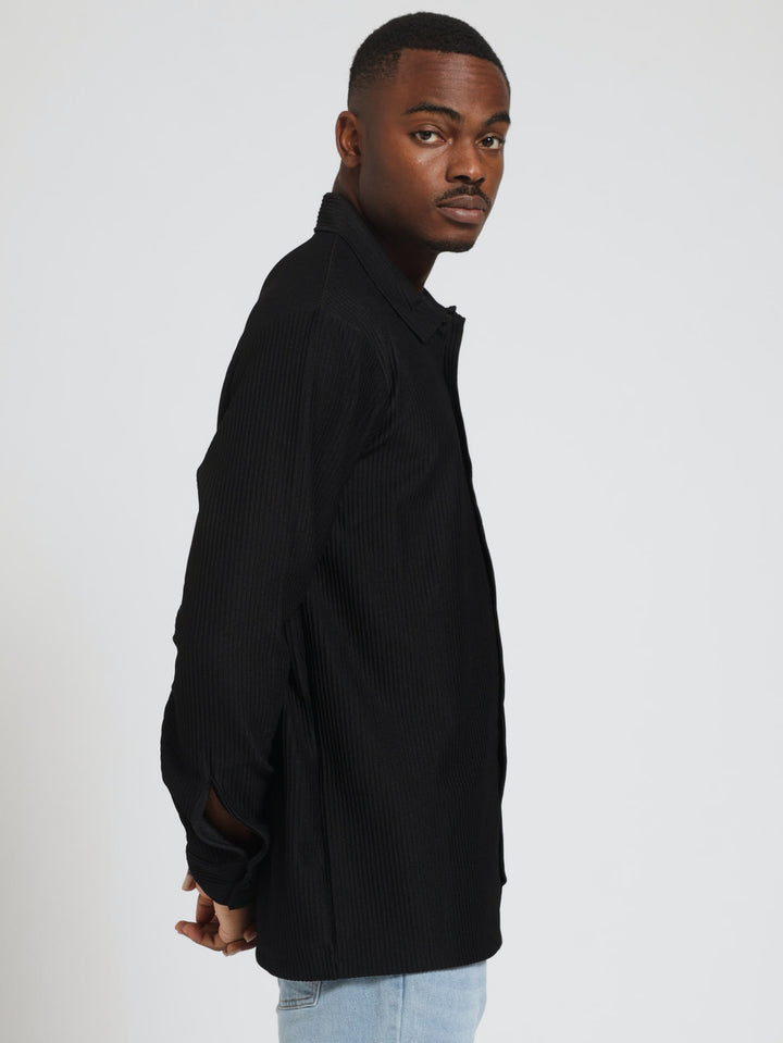 Long Sleeve Wide Rib Knit Shirt - Black