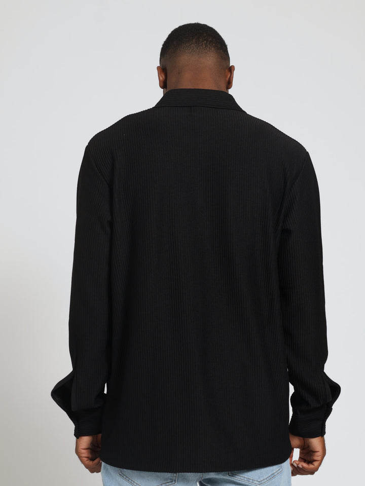 Long Sleeve Wide Rib Knit Shirt - Black