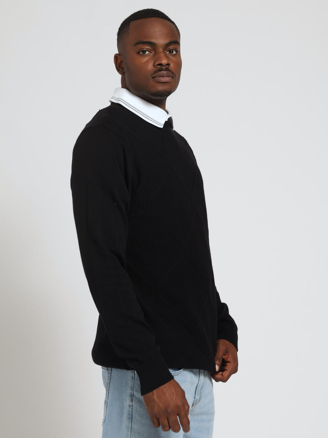 Long Sleeve Cable Crew Pullover - Black