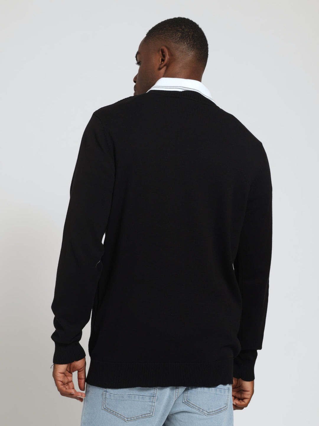 Long Sleeve Cable Crew Pullover - Black