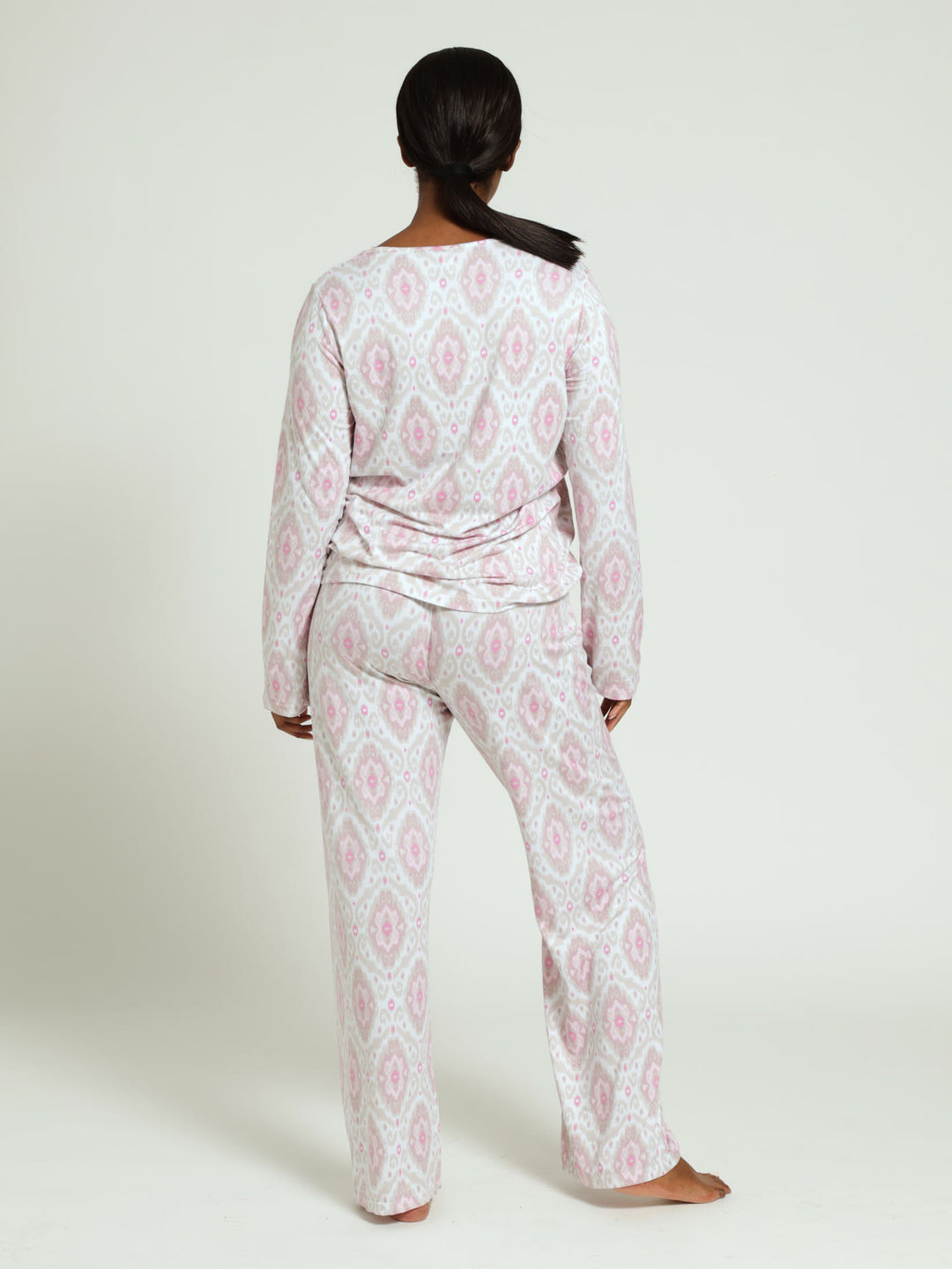 Long Sleeve Ditsy Pj Pant Set - Dusty Pink