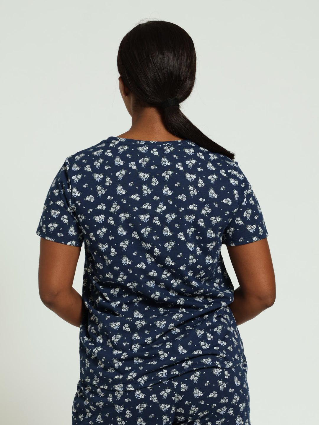 White Roses Knit Pj Tee - Navy