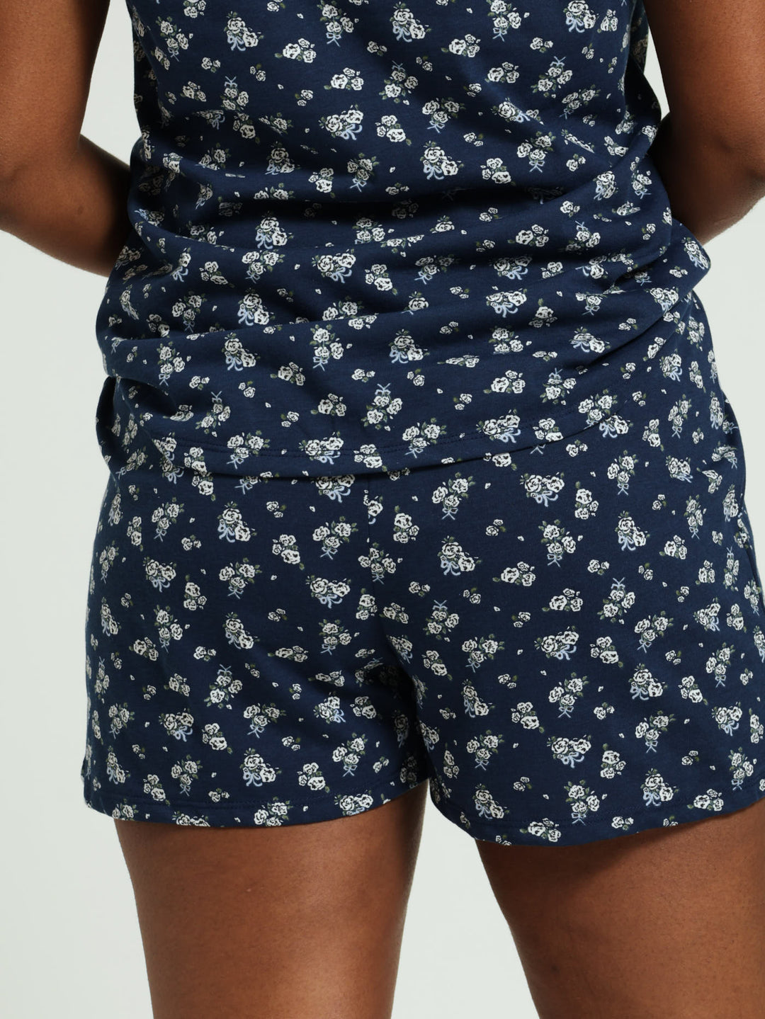 White Roses Pj Knit Short - Navy