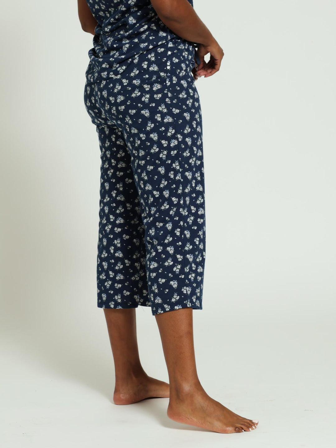 Capri White Roses Pj Pants - Navy