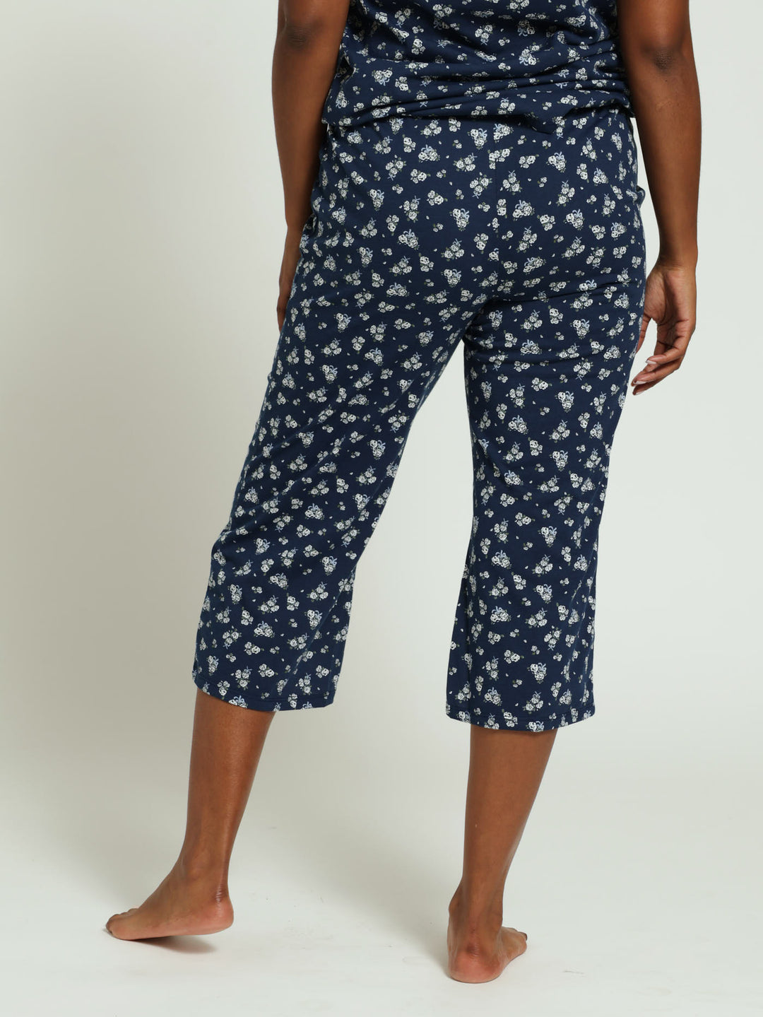 Capri White Roses Pj Pants - Navy