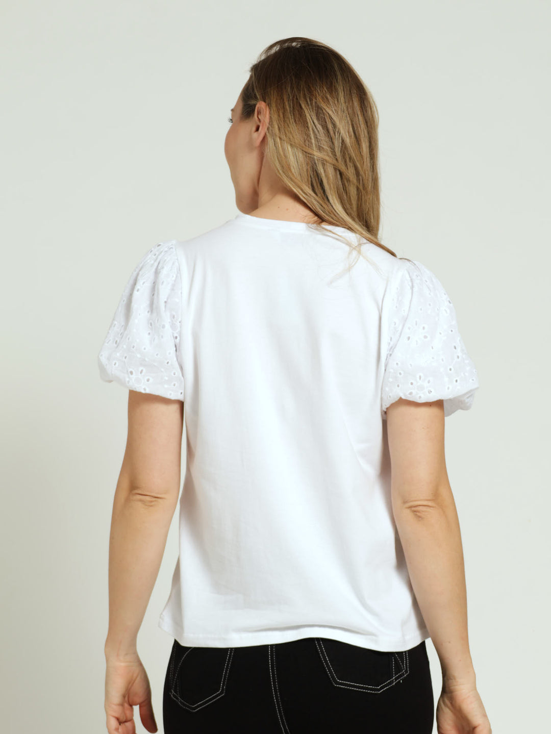 Anglaise Bubble Sleeve Combo Tee - White