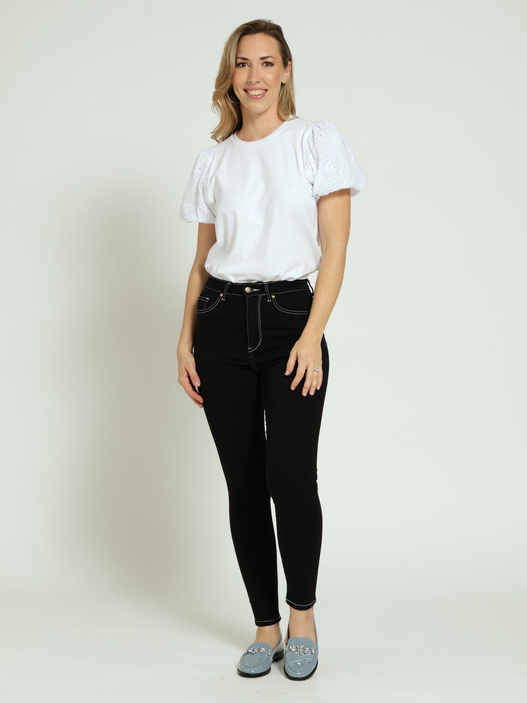 Contrast Stitch Skinny Jean - Black