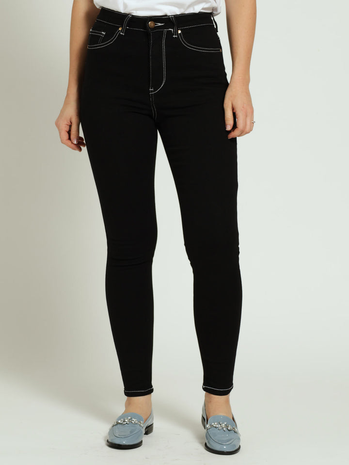 Contrast Stitch Skinny Jean - Black