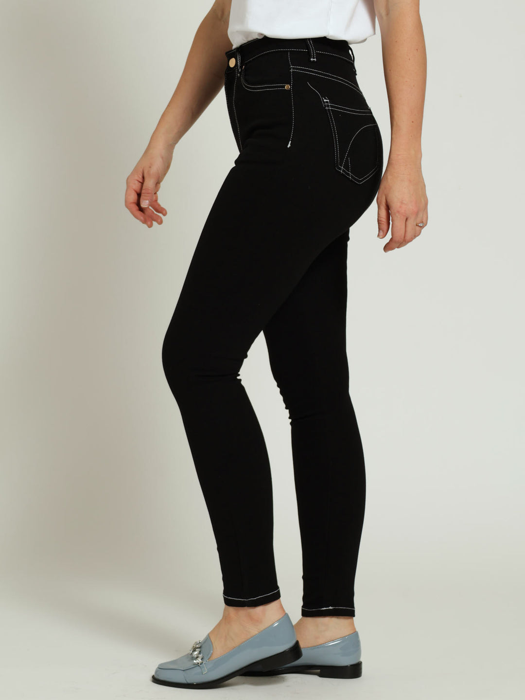 Contrast Stitch Skinny Jean - Black