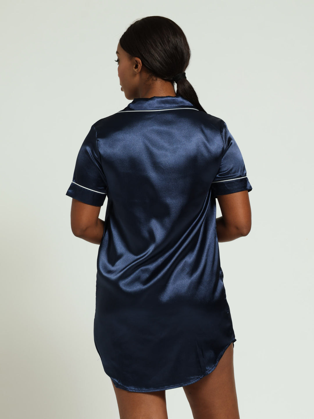 Satin Button Through Sleepshirt -Navy