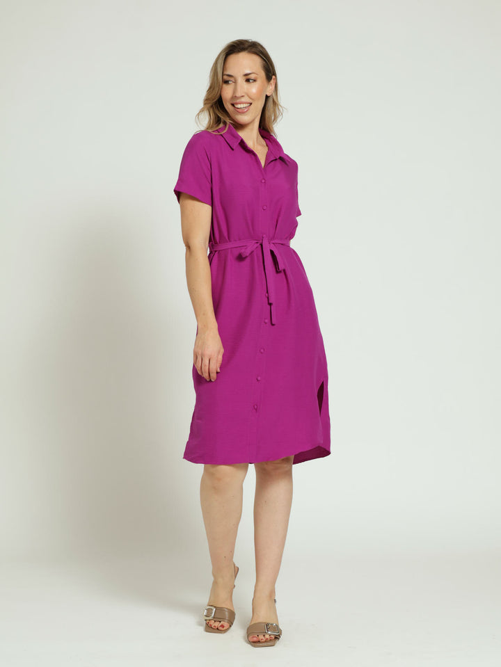 Easy Wearing Shirt Dress - Magenta