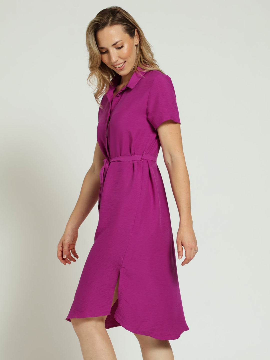 Easy Wearing Shirt Dress - Magenta