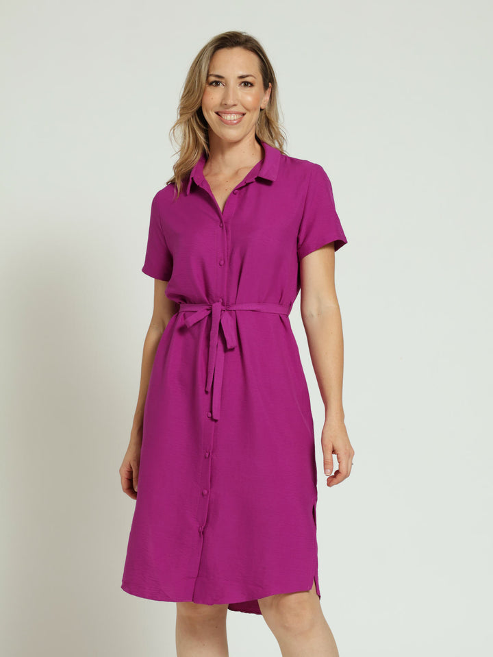 Easy Wearing Shirt Dress - Magenta