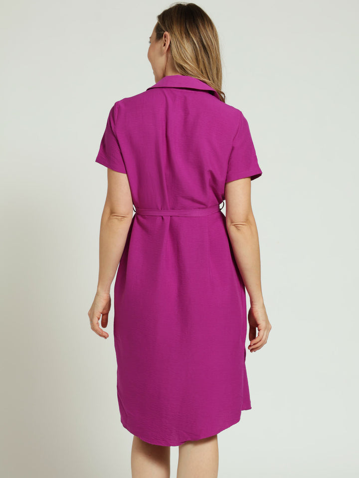 Easy Wearing Shirt Dress - Magenta