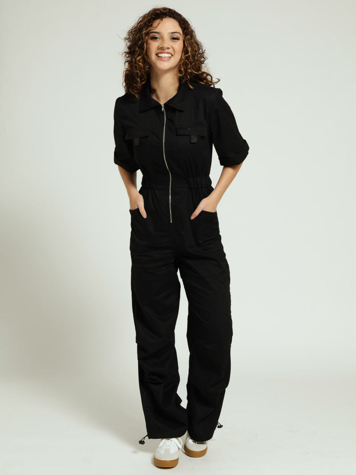 Zip Through Boiler Suit - Black