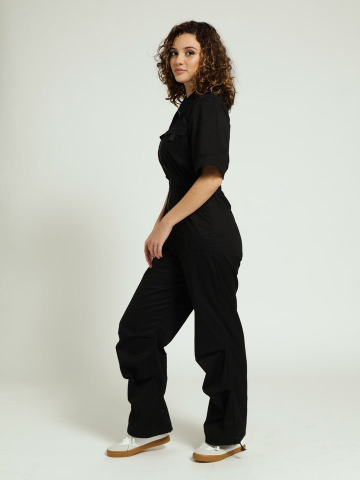 Zip Through Boiler Suit - Black