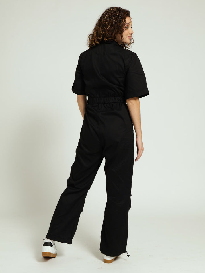 Zip Through Boiler Suit - Black