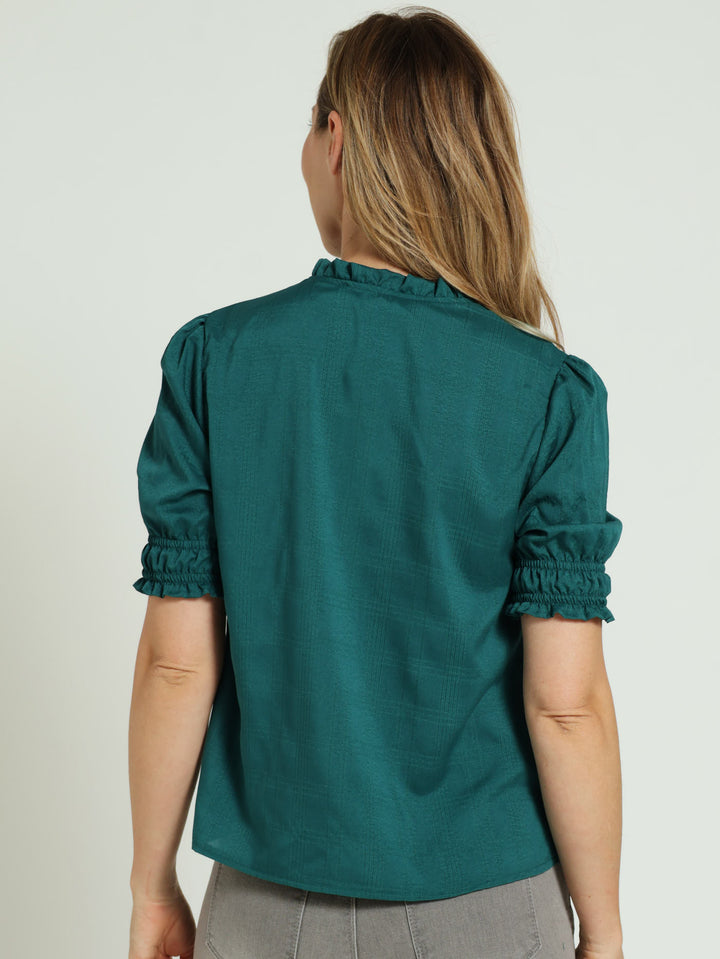 Tie Up Puff Sleeve Blouse - Teal