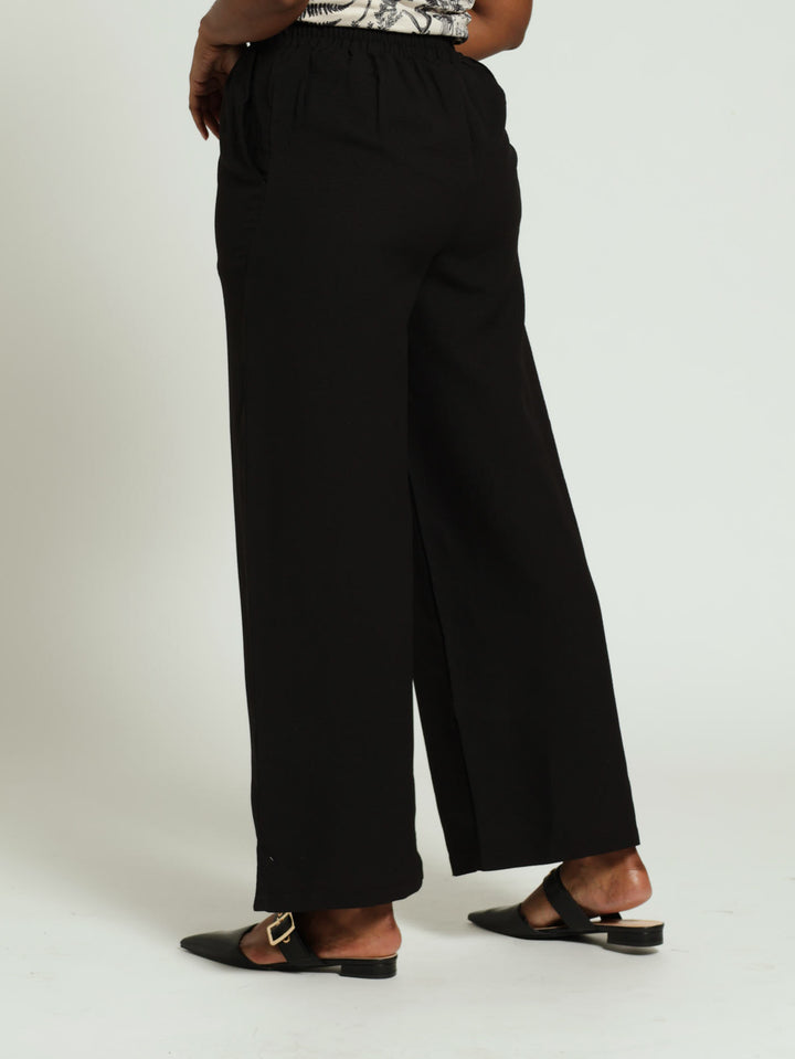 Pull-On Wideleg Capri Pants With Tie - Black