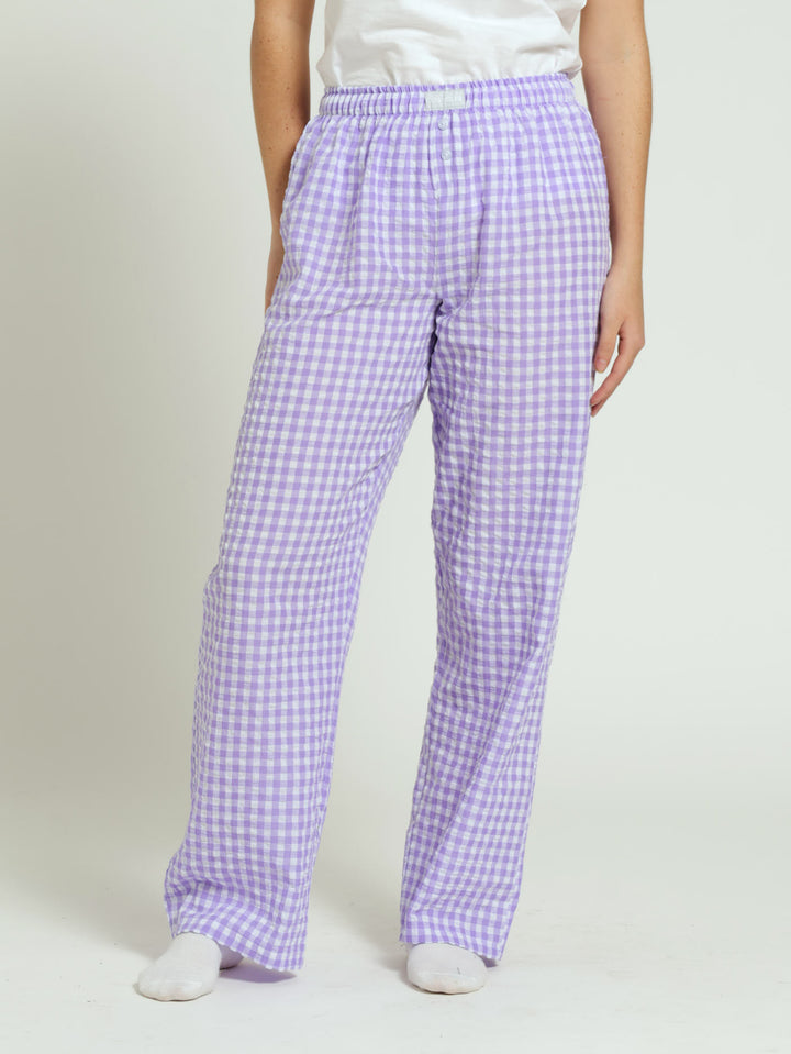 Gingham Check Woven Boxer Pj Pants - Purple