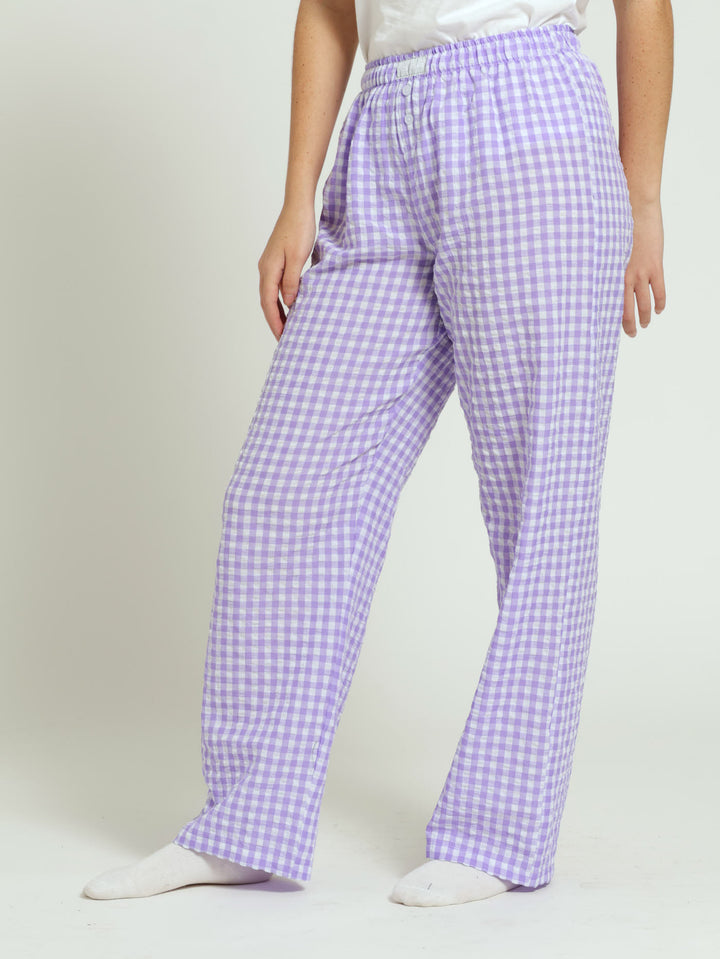 Gingham Check Woven Boxer Pj Pants - Purple