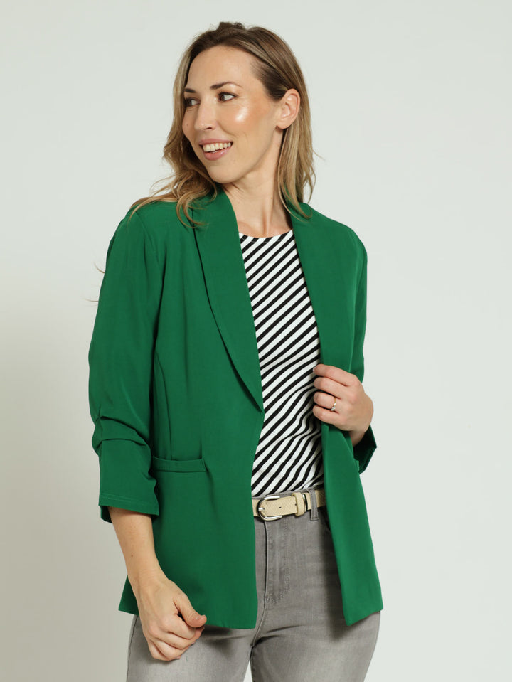 Ruched Sleeve Blazer - Green