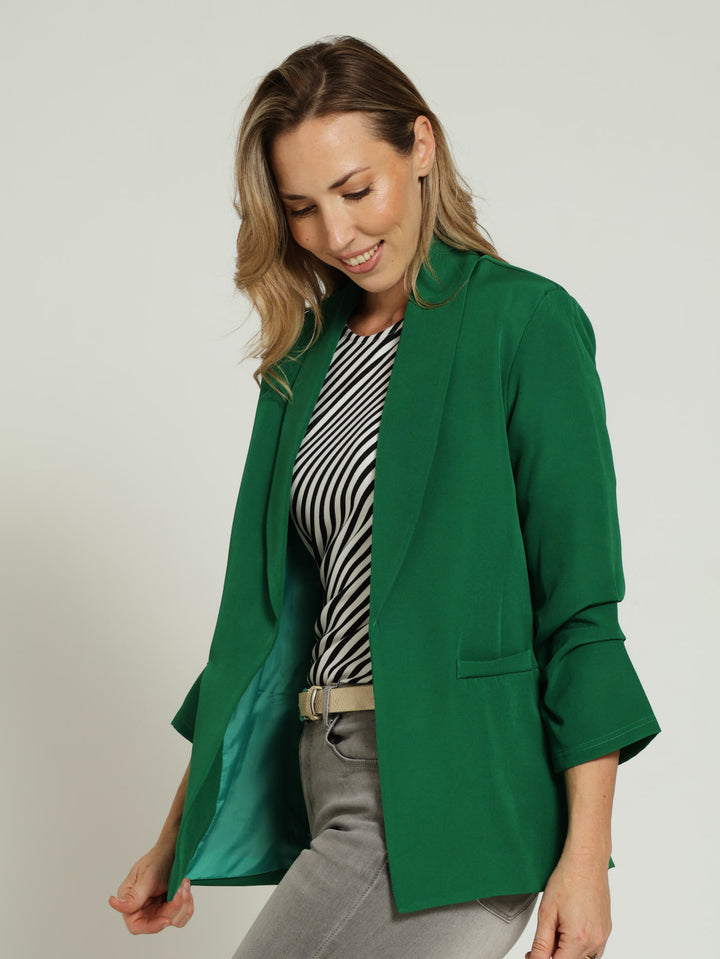 Ruched Sleeve Blazer - Green