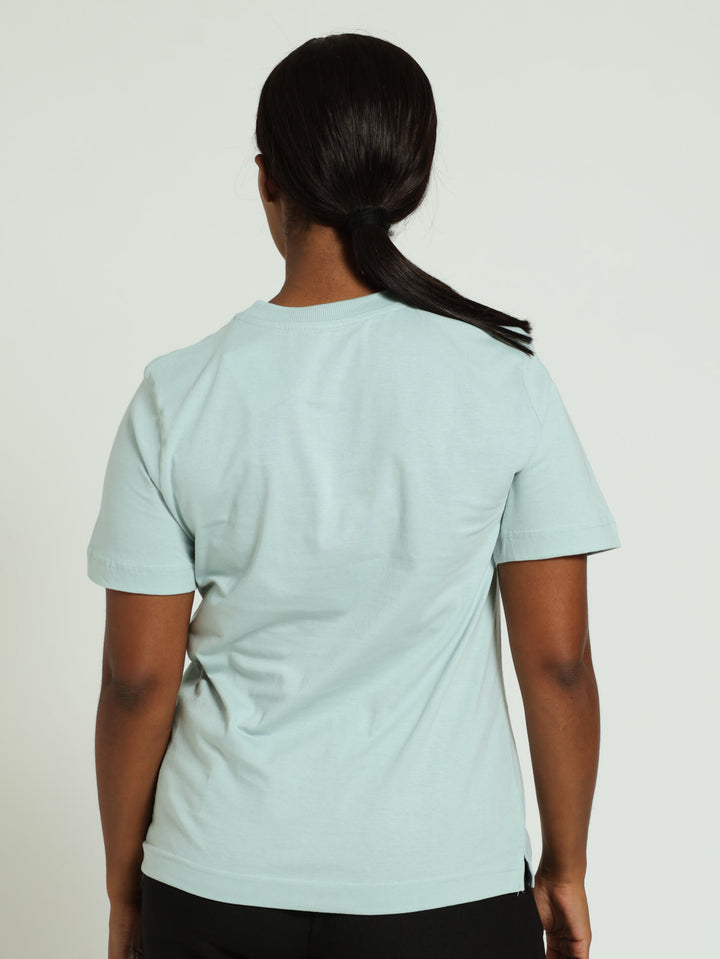 Cotton Boxy Tee With Rib Neck - Duck Egg