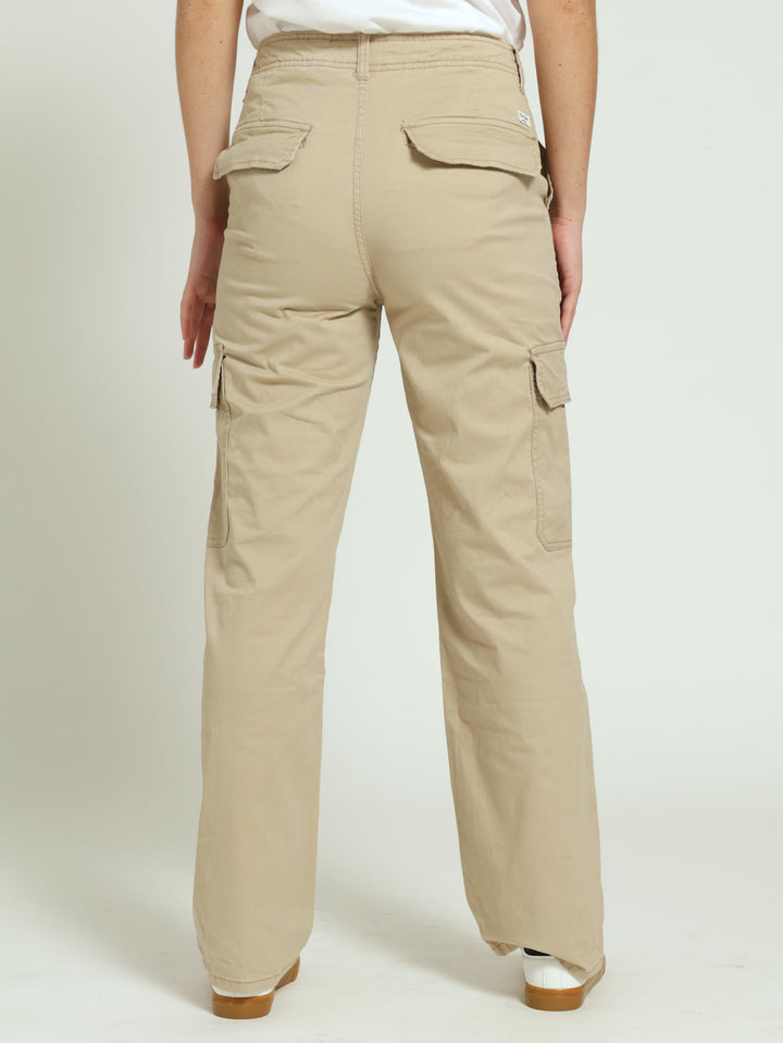 Stretch Twill Wide Leg Cargo Pants - Sand