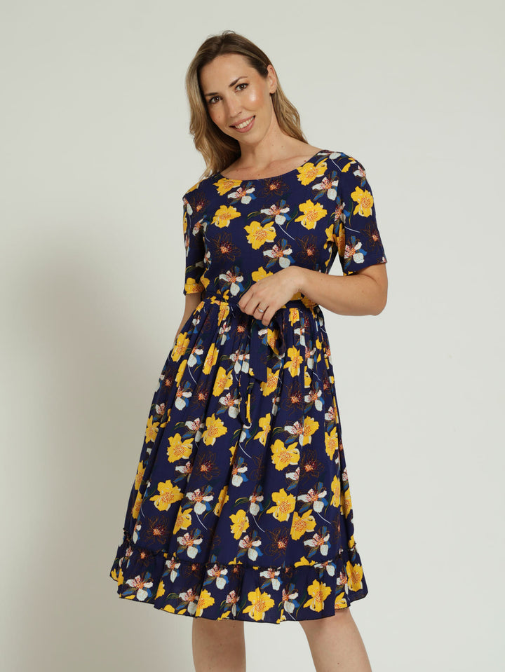 50's Belted Tea Dress - Blue