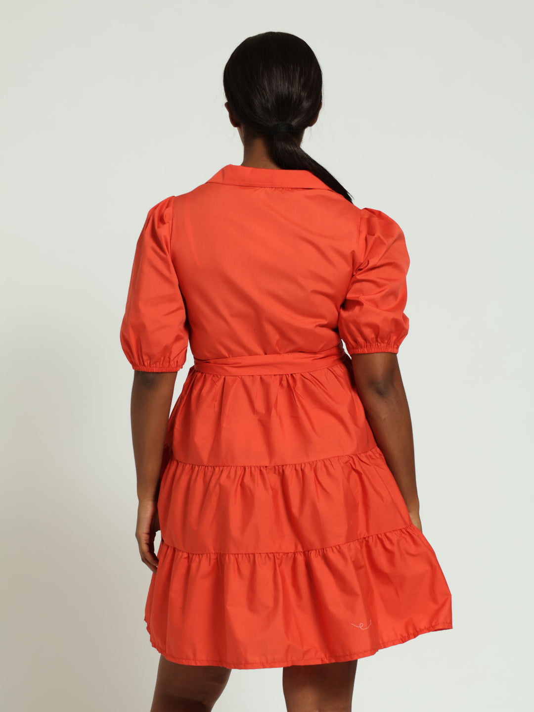 Collared Belted Tiered Shirt Dress - Burnt Orange