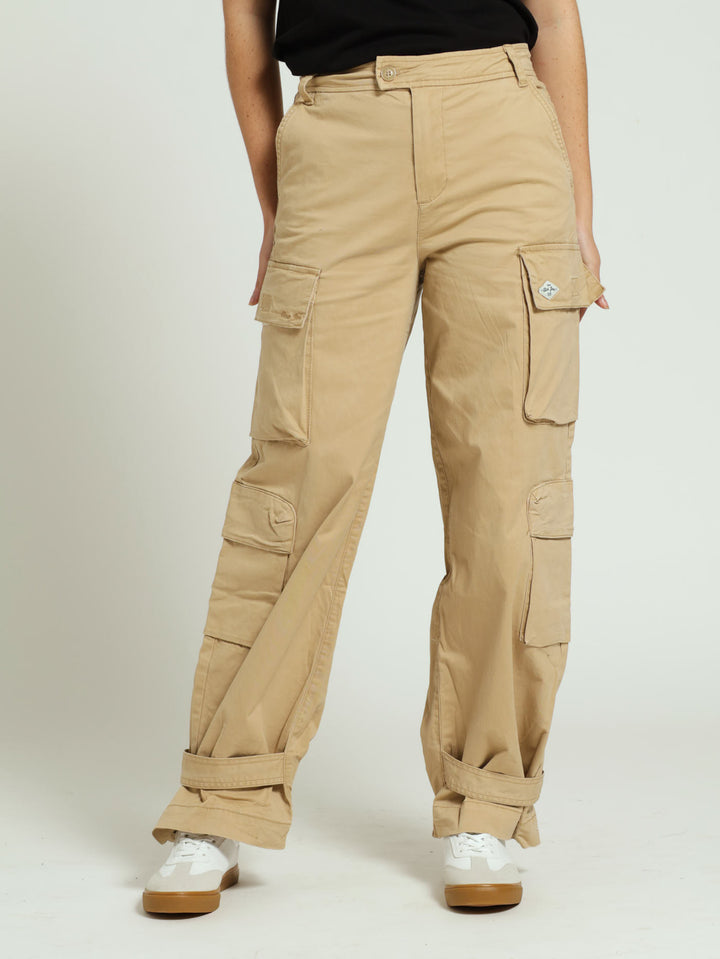 Stretch Twill Straight Leg Cargo Pants - Khaki