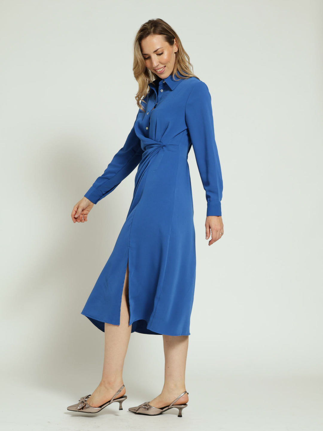 Long Length Shirt Dress - Blue