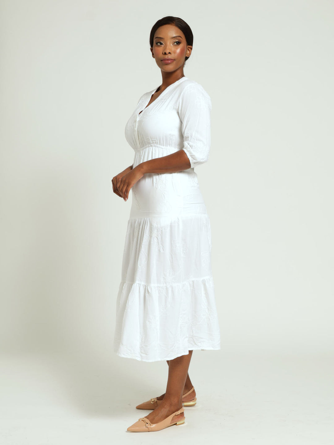 Embroidered Maxi Dress - White