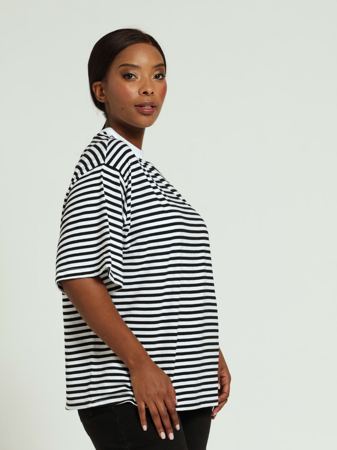 Drop Shoulder Stripe Boxy Tee - Black/White