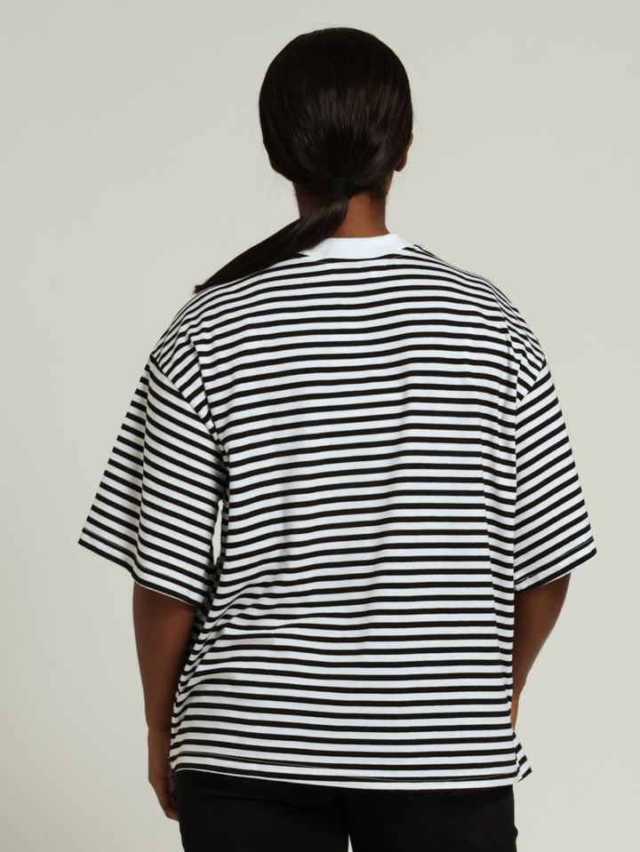 Drop Shoulder Stripe Boxy Tee - Black/White