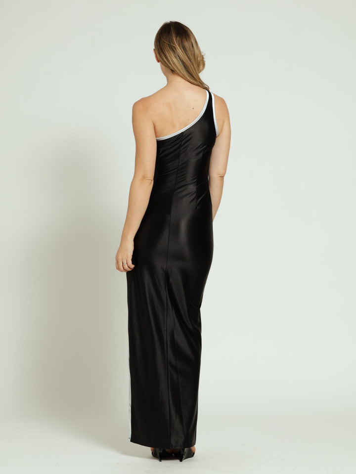 Asymmetric Maxi Dress With Contrast Panels - Black